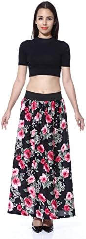 Hiya Women's Royal Crepe Printed Long Skirt - A-LINE Skirt (self Design