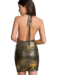 Shein - Mini vestido de mujer sexy con espalda abierta con purpurina y cadena cruzada