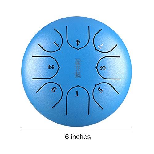 Steel Tongue Drum, 6 Inch 8 Notes Percussions with Mallets, Professional G Tune Tank Music Education Carry Instrument, Hand Pan Mini(Blue)