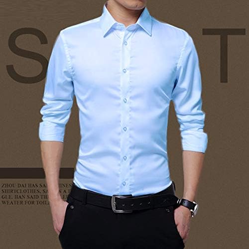 Prima05Sally Men's Fashion Ultra-slim Fit Turn Down Collar Long Sleeve T-shirts Solid Color Cotton Tops Vocational Shirt