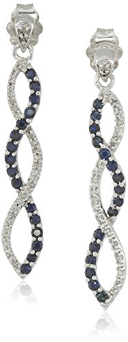 10k White Gold Blue Sapphire with Diamond Twist Dangle Earrings