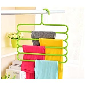 Pindia 1Pc ‘S’ Shape Plastic 5 Layer Pant Hanger, Cupboard Organiser Space Saving Hanger-Random Color