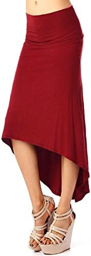 DeerBird Womens Asymmetrical High Low Ruffle Hem Cocktail Skirt Soft Jersey Feel Size L Red