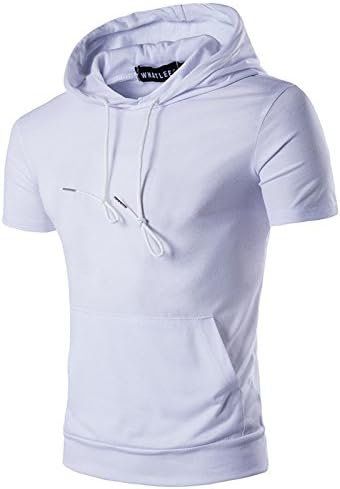 WSLCN Men's Sweatshirt Hoodies Pullover Boy T-Shirt Hooded Short Sleeve Cotton Casual Tee Shirt Slim Lightweight Tops Solid Color