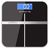 Hippih Smart Weigh Body Digital Precision Scale with Step-On Technology Easy-to-Read Measures Weight 400lb/180kg AAA Glass Square 006 (Black)