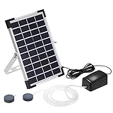 Solar Oxygen Air Fountain Pump, Solar Powered Watering Submersible Pump Kit with Aquarium Oxygen Pipe and Air Bubble Stone, Outdoor Oxygenator Aerator for Garden Fish Tank Pool Fishing Pond (5W)