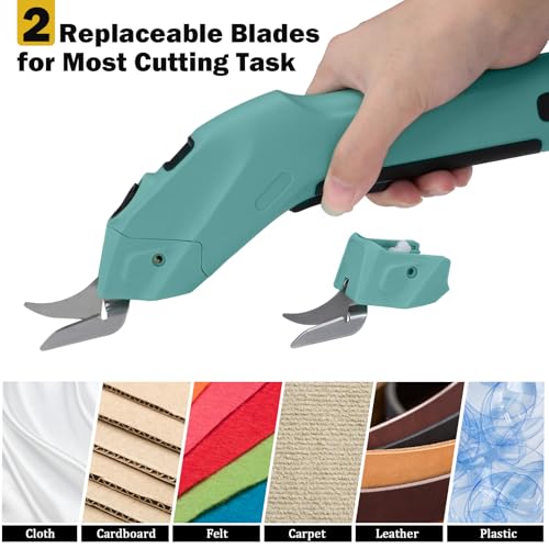 Electric Scissors, 4V Sewing Scissors, 2500mAh Electric Scissors Carton, 2 Cutting Blades For Fabric For Cardboard Leather Carpet PVC