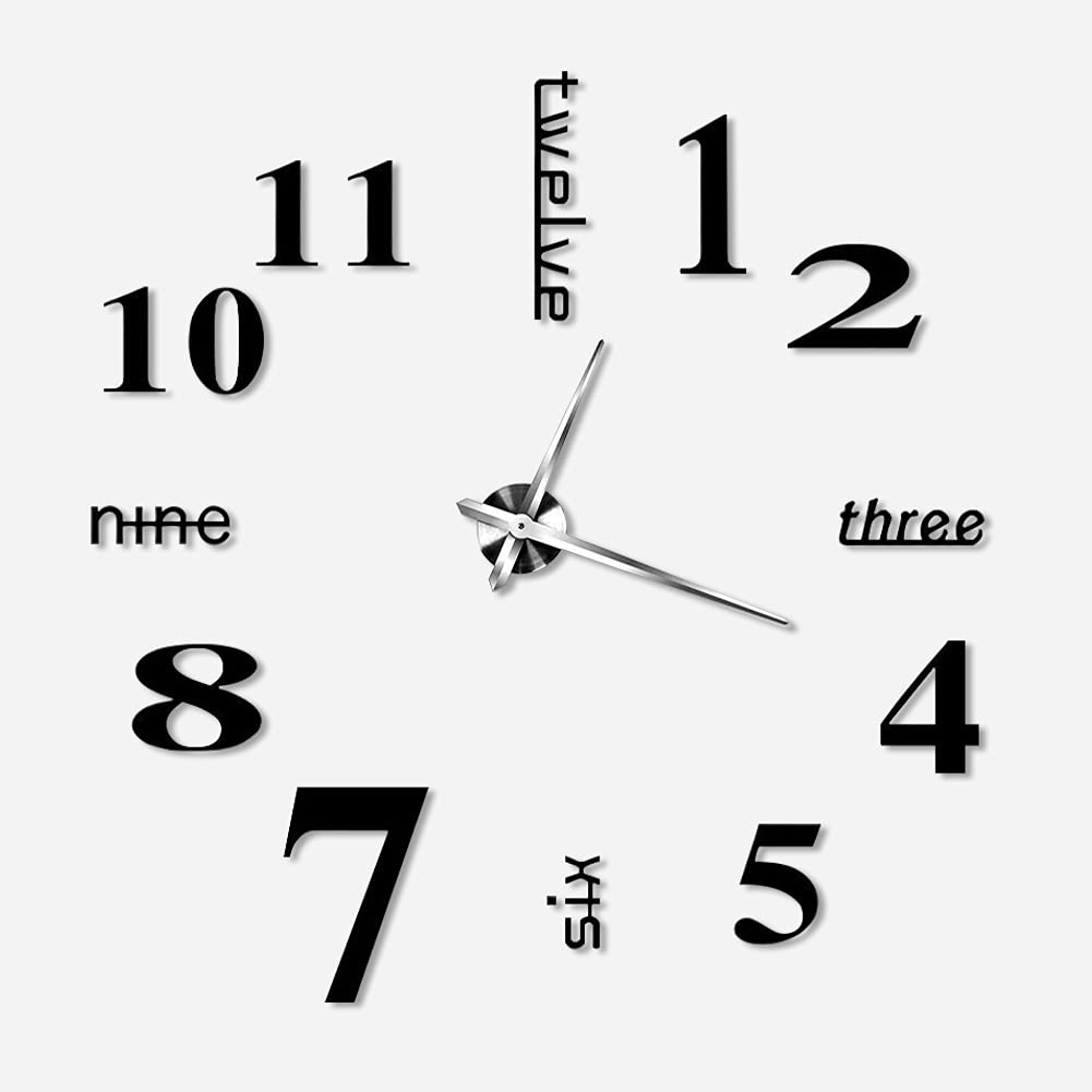Acrylic Wall Clock, 3D Chic Frameless Wall Clock Modern DIY Wall Clock Acrylic Wall Clock for Living Room Kids Room Office Large Decorative Wall Pendulum