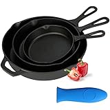 Kookantage Cast Iron Skillet Pre-Seasoned Cookware-6", 8", 10" Pans 3 Piece Set Best Heavy Duty Professional Chef Quality Tools For Indoor and Outdoor Use,Grill,Stovetop, Induction Safe