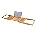 LANGRIA Bathtub Caddy Wood Bamboo Bath Tray with Wine and Book Holder Extending Sides Non-Slip Rubber Base, HIGH-Class, Natural Bamboo Color