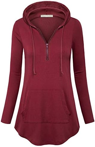 Furnex Womens Pullover Hooded Sweatshirts Long Sleeve Half Zip up Tunic Tops with Pocket