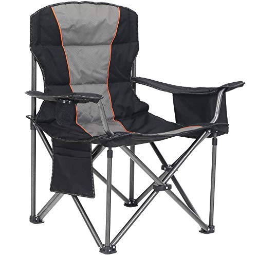 ALPHA CAMP Oversized Camping Folding Chair Heavy Duty Support 450 LBS Oversized Steel Frame Collapsible Padded Arm Chair with Cup Holder Quad Lumbar Back Chair Portable for Outdoor