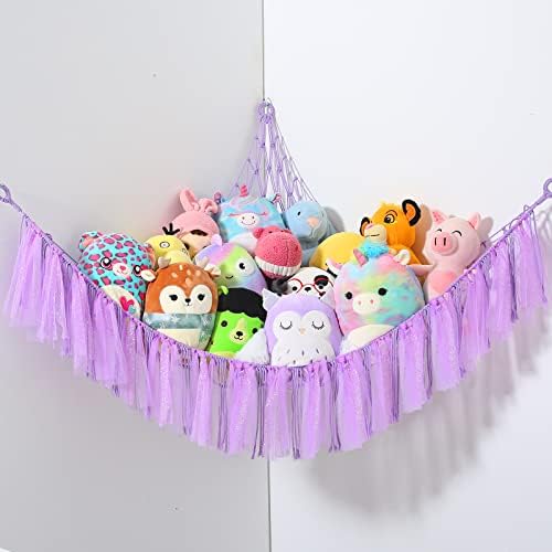 VISATOR Stuffed Animal Storage Macrame Boho Plush Toy Net Hammock For