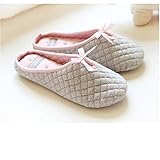 Women Lady's Slip-on Checkered Soft Warm Breathable Cotton Anti-skid Slippers Mules with Lovely Bow Cozy Home Household Footwear Shoes, Christmas Gift