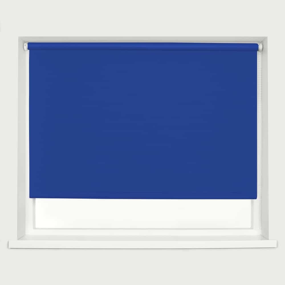 Electric Blue Blackout Roller Blind Metal Fittings Trimmable UV Protection Thermal Properties Premium Fabric Home Office Bedroom Kids Room Child Safe Easy Fit Blue 60cm Width x 160cm Drop