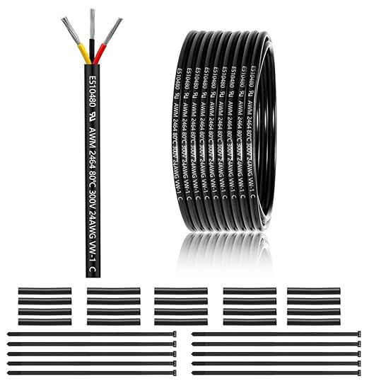 Photo 1 of 24 Gauge 3 Conductor Electrical Wire 50FT, UL 2464 24 AWG 3 Wire Cable Tinned Copper PVC Stranded 24/3 Core for LED Lighting, Outdoor Low Voltage Extension Cable, Automotive etc.
