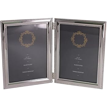 LEADEX Silver Plated Double Sides Picture Frame,Bead Border/Square Border Design,Home Décor Or Gift Item,5 by 7 Inch (Bead Border)
