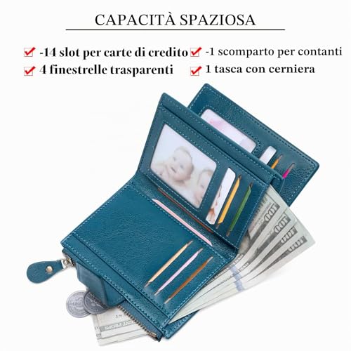 SENDEFN Women's Genuine Leather Wallet Small Cute Coin Purse with Zip 14 Cards Women's Leather Wallet with Many Compartments