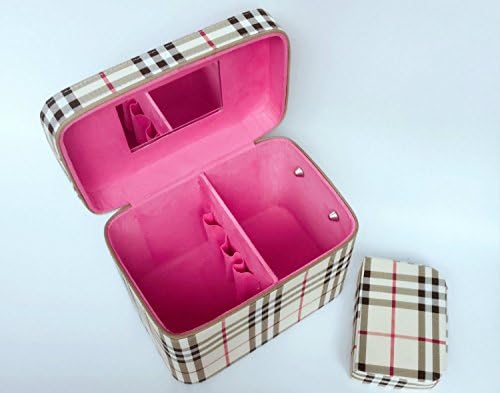 Alsomtec Crocodile Pattern Leather Makeup Case with quality zipper single layer Makeup bags big size Portable cosmetic case (Color grid)