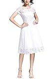 OWIN Women's Retro Floral Lace Cap Sleeve Vintage Swing Bridesmaid Dress (L, White)