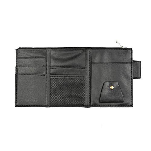 Vankcp Car Sun Visor Organizer, Auto Interior Accessories Sunglass Pen CD Card Small Document Storage Pouch Holder, PU Leather, Multi-Pocket with Zipper Net (Black)
