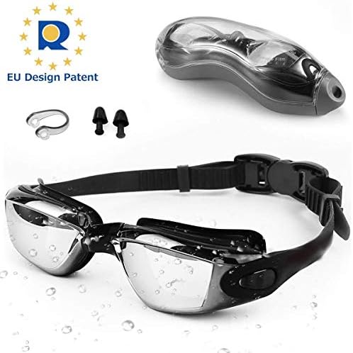 Immy Swim Goggles, Mirrored Swimming Goggles No Leaking Anti Fog UV Protection Triathlon Swim Goggles with Free Protection Case for Adult Men Women Youth Kids Child，Blue & Black
