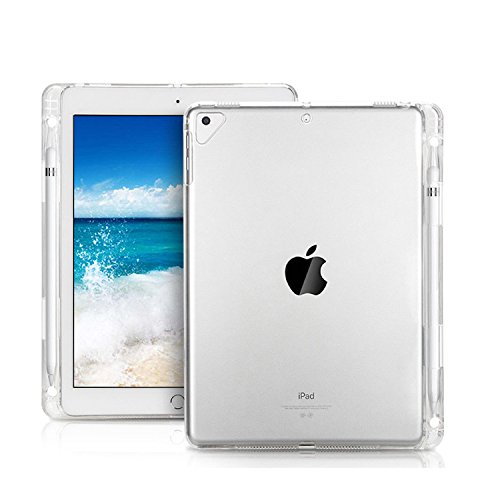 Clear Soft Tablet Case TPU Transparent Shockproof Protective Cover+Pencil Holder Case for iPad 5th/6th Generation/New iPad 9.7