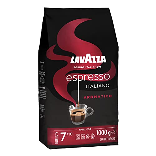 Lavazza, Espresso Aromatico, Arabica & Robusta Koffiebonen, ideaal voor espressomachines, chocolade en gedroogde vruchten aromas, aromatische smaak, intensiteit 7/10, lichte roostering, verpakking
