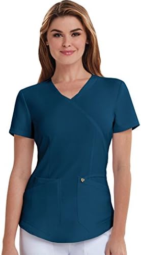 Careisma Women's Mock Wrap Solid Scrub Top, Navy, Large