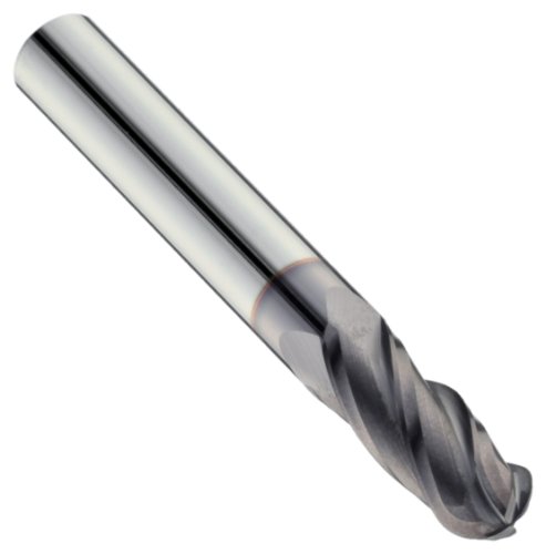 Niagara Cutter N85905 Carbide Ball Nose End Mill, Inch, Weldon Shank, TiAlN Finish, Roughing and Finishing Cut, 30 Degree Helix, 4 Flutes, 2