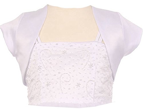 Little Girls Satin Short Sleeve Bolero Shrug Jacket 6 White