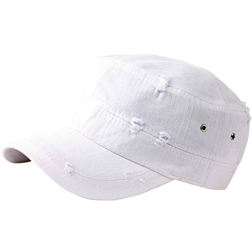 RaOn A172 Unisex Pre-curved Distressed Vintage Basic Club Army Cap Cadet Military Hat (White)