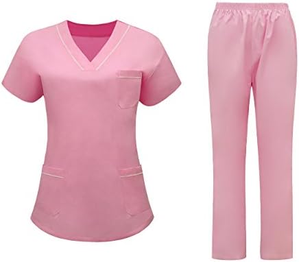 AURNEW Scrubs Medical Uniform Women and Man Scrubs Set Medical Scrubs Top and Pants