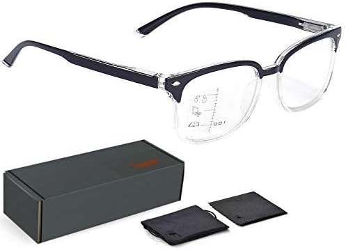 Teddith Blue Light Blocking Glasses Progressive Multifocal Reading Glasses Anti Glare Bifocal Trifocal Computer Gaming Reduce Eye Strain Better Sleep for Men/Women (+1.5, Black)