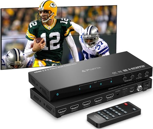 HDMl 2x2 4K Video Wall Controller, PORTTA Video Wall Processor with 11 Splicing Modes, RS232, 180° Rotation, Audio Extractor, 2x2,1x2,1x3,1x4,2x1,3x1x4x1, 4 TV Screens in 1