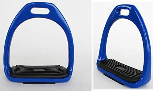 CHALLENGER Horse Saddle English 4-1/2″ Wide Lightweight Stainless Steel Fillis Irons Royal Blue Stirrups 51117RB