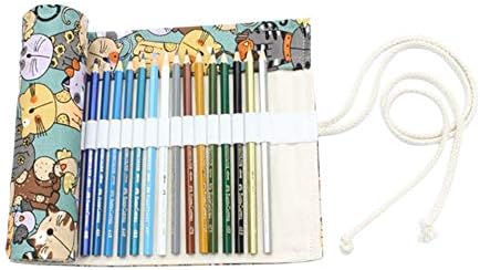 Eudola Cartoon Big Face Cat 36 Holes Pencil Case,Pen Holder Pouch Canvas Pencil Case Paint Brush Bag for Student(Without Pen)