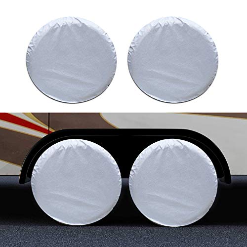 GunHyi Rv Trailer Tire Cover Set of 4, Four Layers Leather Grain Camper Motorhome Truck Wheel Cover, Sun Rain Snow UV Protection, Universal Fit 27-29 Inch Tire Diameter