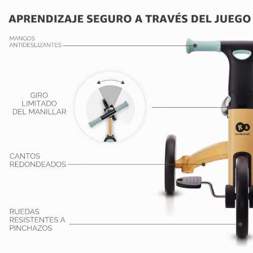4TRIKE Triciclo 3 en 1, Minibicicleta, sin Pedales, Bicicleta bebé, para niños, Minitriciclo de Equilibrio, Plegable, Asiento Ajustable, 12 meses - 5 años, 25 kg, Amarillo y Azul