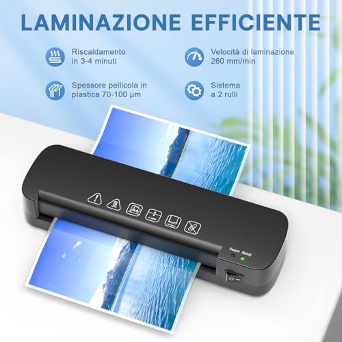NAHKZNY A4 Laminator Thermal Laminator Speed 260 mm/min Hot Laminator Suitable for A4 A5 A6 Format with 15 Laminating Sheets for Home Office School Catering