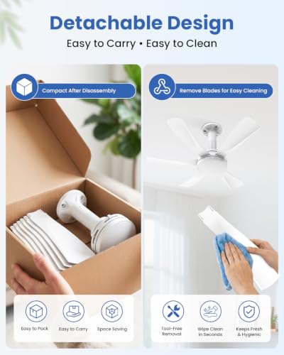 Airwit 28 Inch Socket Fan Light with Remote, Small White Ceiling Fan for Bedroom, Screw in Ceiling Fan with Light, Quiet Reversible DC Motor, E26/E27 Light Socket Fan