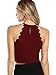 MakeMeChic Women's Solid Halter Neck Cami Scallop Trim Workout Crop Top Burgundy M