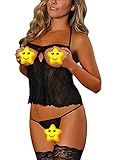ALLureLove Womens Sexy Sheer Cupless Babydoll Lingerie with Crotchless G String