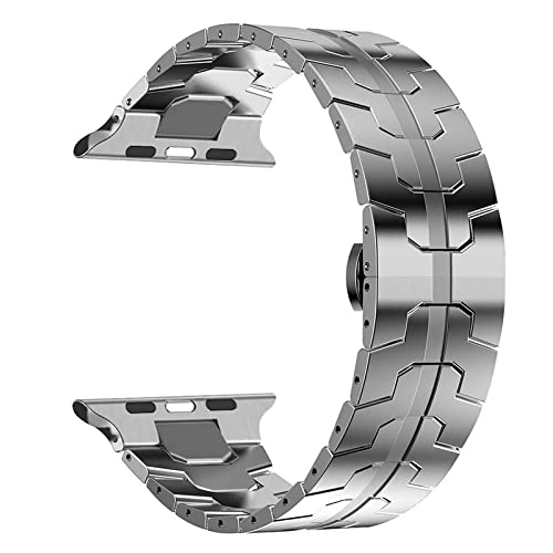 MaKTech Stainless Steel Wristband,Thin Solid Concave-Convex Inlaid Metal Strap,Compatible with Apple Watch Series 11/10/9/8/7,Ultra 3/2/1,SE 3/2/1 [2025] (46mm/45mm/44mm/49mm,Silver) — image 1