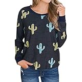 Hemlock Women Long Sleeve Cactus Top Sweater Shirts Blouse Loose Round Neck Sweatshirts Pullovers Tops