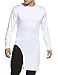 Coofandy Men's Long Sleeve Slim Fit Long Hem Pullover T-Shirt, White, Medium