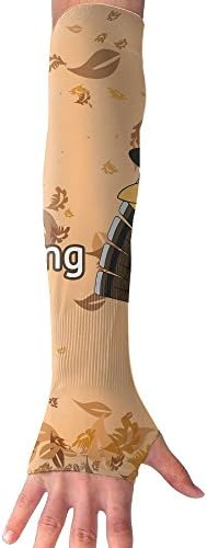 Breathable Ice Silk UV Sun Protection Happy Thanksgiving Leaves Turkey Printed Arm Sleeve Finger Hole For Women And Men Outdoor Sports Fishing Hunting Jogging Motorcycling