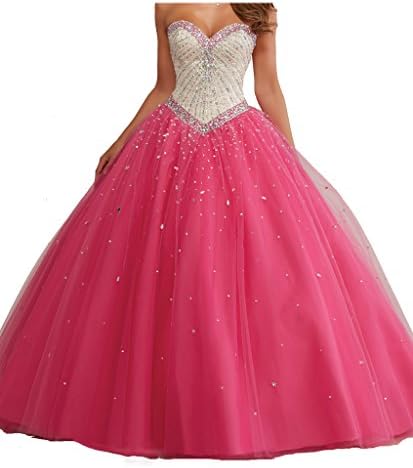 Dengfeng Women's Sweetheart Champagne Hawaiian Pink Crystal Quinceanera Dresses 14 US Pink