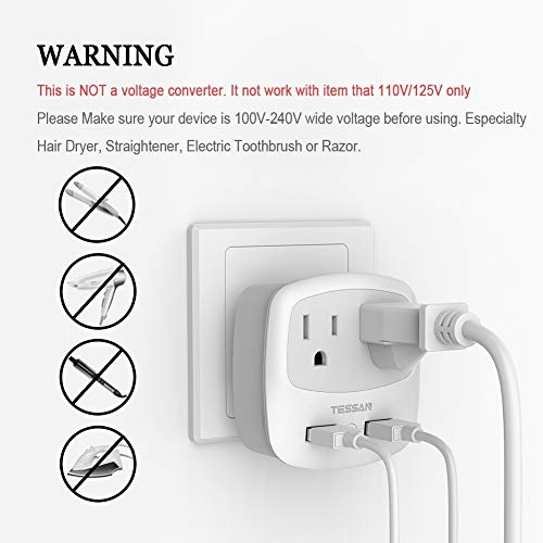UK Ireland Travel Plug Adapter, TESSAN Type G Power Adaptor With 2 USB