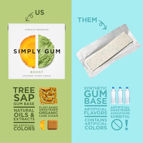 Simply Gum Natural Chewing Gum Boost with Lemongrass and Turmeric